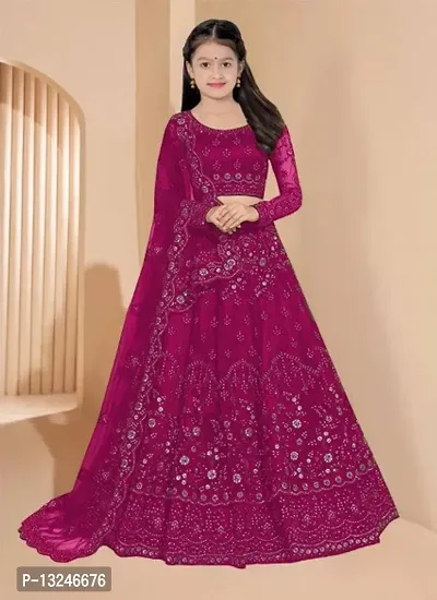 Alluring Purple Net Embroidered Lehenga with Choli And Dupatta Set For Women-thumb0