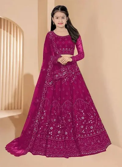 Alluring Net Embroidered Lehenga with Choli And Dupatta Set For Girls