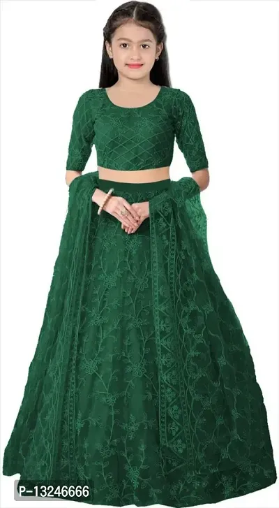 Alluring Green Net Embroidered Lehenga with Choli And Dupatta Set For Women