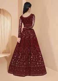 Alluring Maroon Net Embroidered Lehenga with Choli And Dupatta Set For Women-thumb1