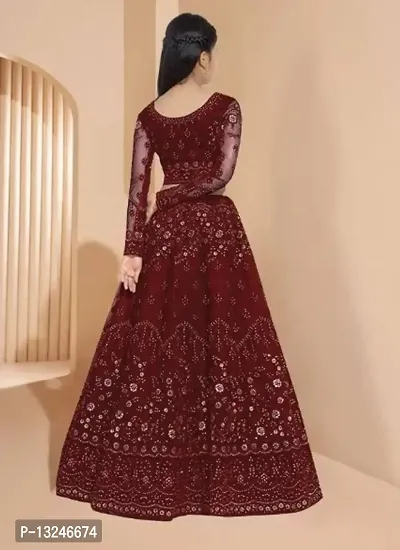 Alluring Maroon Net Embroidered Lehenga with Choli And Dupatta Set For Women-thumb2