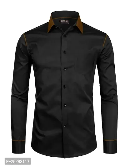 Stylish Black Cotton Solid Shirt For Men-thumb0