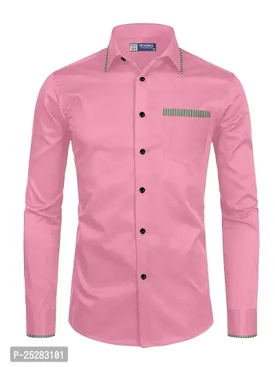 Stylish Pink Cotton Solid Shirt For Men