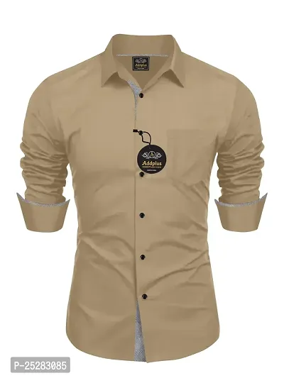 Stylish Cream Cotton Solid Shirt For Men