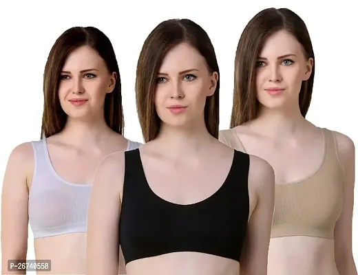 Stylis cotton blend Air sports bra seamless for womens pack of 3 multicolor-thumb0