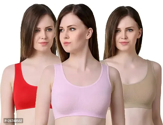 Stylis cotton blend Air sports bra seamless for womens pack of 3 multicolor-thumb0