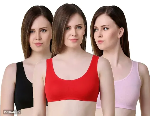 Stylis cotton blend Air sports bra seamless for womens pack of 3 multicolor-thumb0