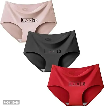 LIECRY ART Women and Girls Cotton Ice Silk Invisible Seamless Panties Mid Rise No Show Laser Cut Hipster Briefs Panties Underwear for Daily Use Pack of 3 Multicolour-thumb0