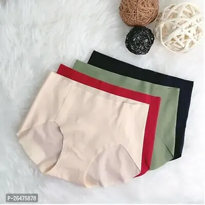 LIECRY ART Women Cotton Ice Silk Invisible Seamless Panties Mid Rise No Show Laser Cut Hipster Briefs Panties Underwear for Daily Use Pack of 4 Multicolour