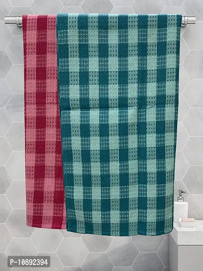 Athom Living Eco Saviour Premium Cotton Bath Towel Pink & Green Checkers- Pack of 2-thumb0