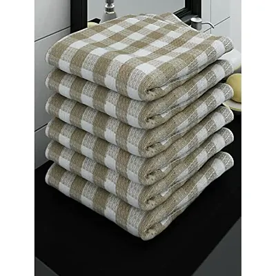 Athom Living Ecosaviour Premium Cotton Bath Towel Beige Checkers (Pack of 6)