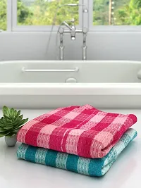 Athom Living Eco Saviour Premium Cotton Bath Towel Pink & Green Checkers- Pack of 2-thumb1