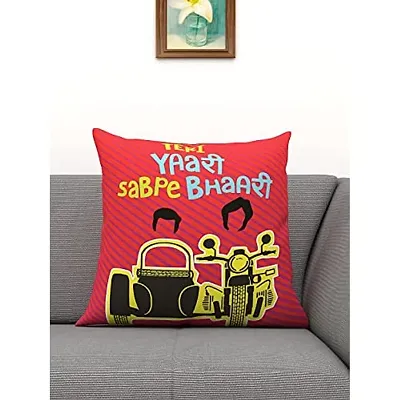 Athom Living Teri Yaari Sabpe Bhaari Printed Filled Cushion Red 40x40 cm (Pack of 1)
