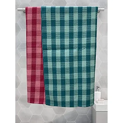 Athom Living Eco Saviour Premium Cotton Bath Towel Pink  Green Checkers- Pack of 2