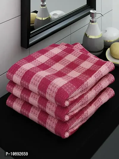 Athom Living Ecosaviour Premium Cotton Bath Towel Pink Checkers (Pack of 3)-thumb0