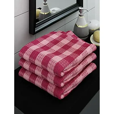Athom Living Ecosaviour Premium Cotton Bath Towel Pink Checkers (Pack of 3)