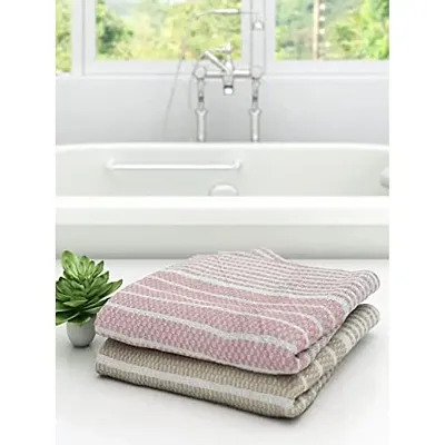Athom Living Eco Saviour Premium Cotton Bath Towel Amor Beige  Pink- Pack of 2