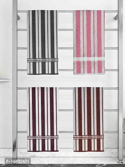 Athom Trendz Ecosaviour Striped Cotton Bath Towel 70x140 cm Multicolour Pack of Four-thumb0