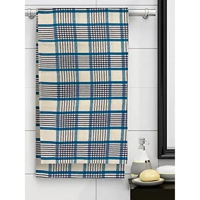 Athom Living Premium Cotton Light Weight Quick-Dry High Absorbent Cotton Bath Towel White  Blue, 75x150 cm (Pack of 1)