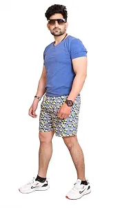 Zillion Men Cotton Printed Comfortable Regular Shorts (Grey)-thumb1