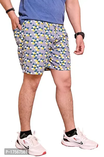 Zillion Men Cotton Printed Comfortable Regular Shorts (Grey)-thumb4