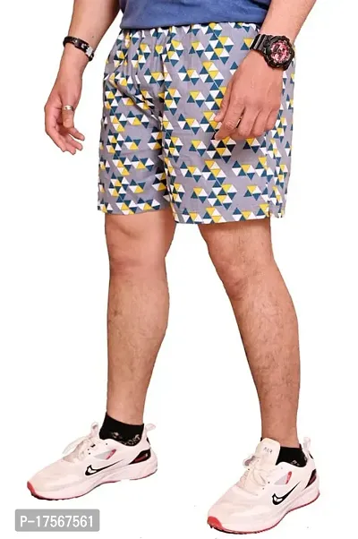 Zillion Men Cotton Printed Comfortable Regular Shorts (Grey)-thumb3