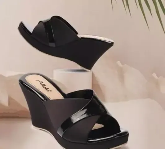 Stylish Black PU Heels For Women
