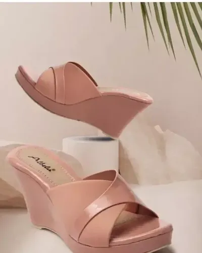 Stylish Peach PU Heels For Women