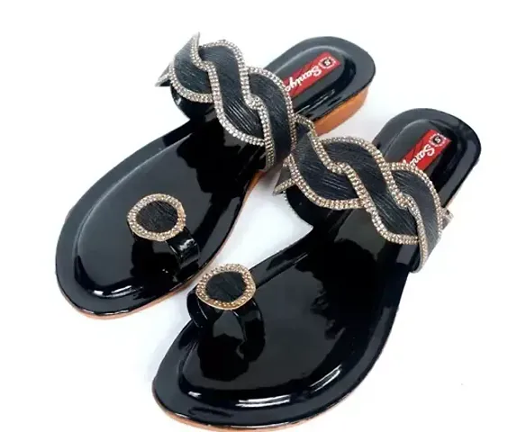 Elegant Synthetic Leather Embellished Sandals For Women And Girls