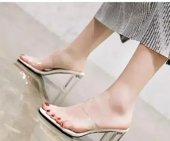 Stylish Off White Synthetic Leather Heels For Women