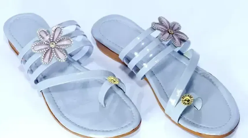 Elegant Synthetic Leather Self Design Sandals For Women And Girls