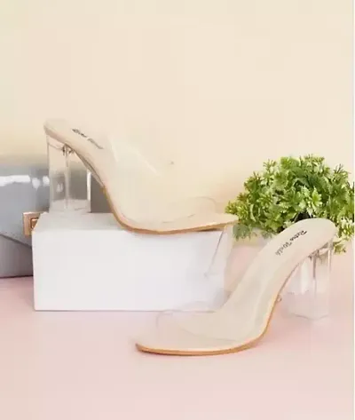 Stylish Off White Synthetic Leather Heels For Women