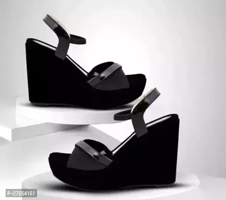 Stylish Black Synthetic Leather Heels For Women