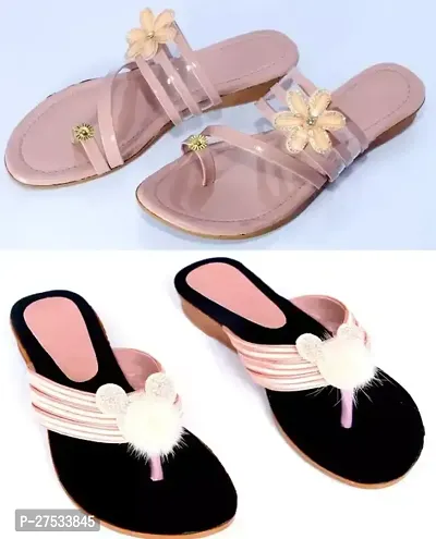 Elegant Synthetic Leather Self Design Sandals For Women And Girls- Pack Of 2-thumb0