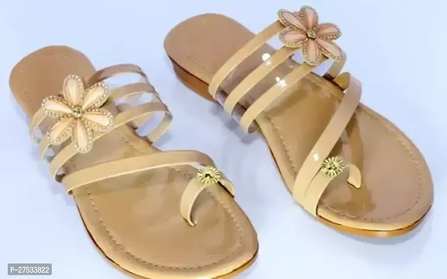 Elegant Synthetic Leather Self Design Sandals For Women And Girls