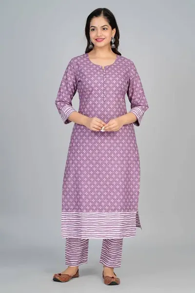 Stylish Straight Cotton Blend Kurta Bottom Set