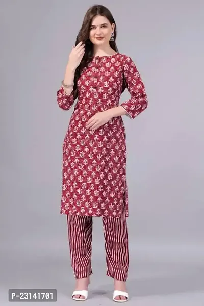 Stylish Straight Maroon Viscose Rayon Kurta Bottom Set For Women