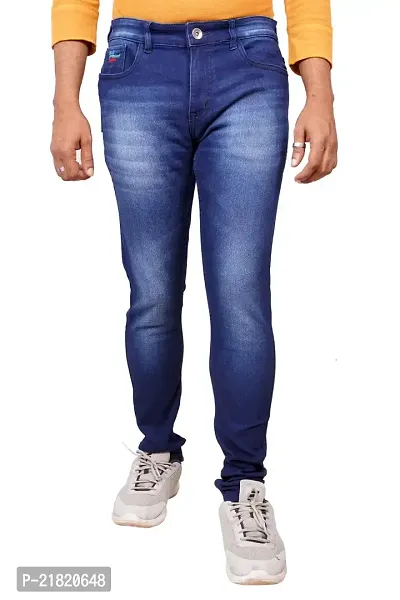 Men Slim Regular Skinny Fit Mid Rise Blue Jeans-thumb3
