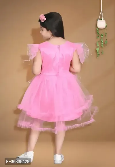 Fabulous Net Pink Embellished Frock For Girl-thumb2