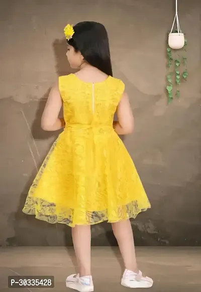 Fabulous Cotton Blend Yellow Embellished Frock For Girl-thumb2