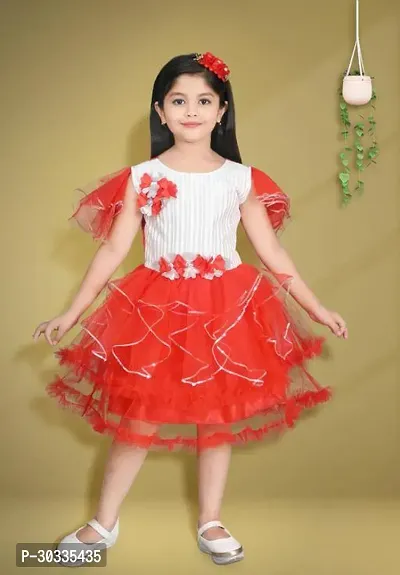 Fabulous Net Red Embellished Frock For Girl