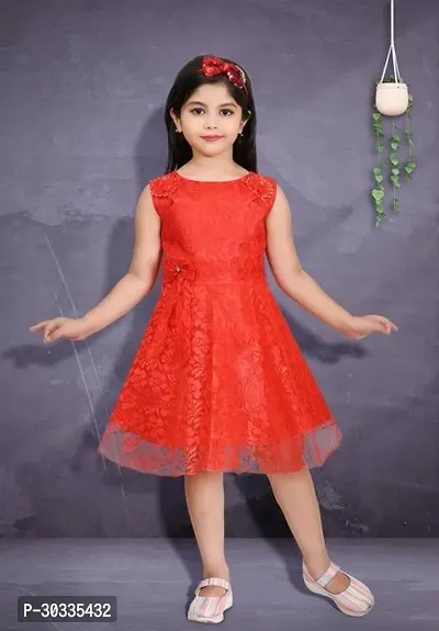 Fabulous Net Red Embellished Frock For Girl-thumb0