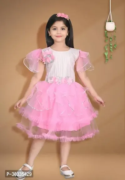 Fabulous Net Pink Embellished Frock For Girl-thumb0