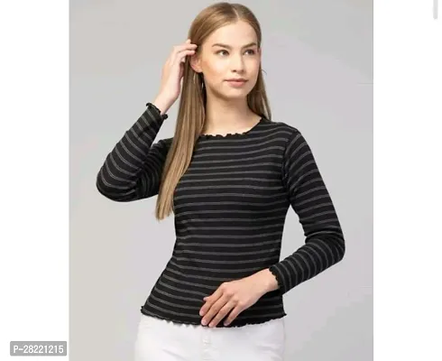 Elegant Cotton Blend Striped Top For Women-thumb0