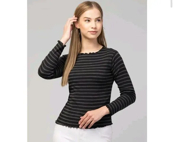 Elegant Blend Striped Top For Women