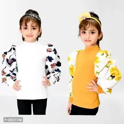 Elegant Cotton Blend Printed Tops For Girls- Pack Of 2-thumb0