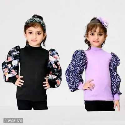 Elegant Cotton Blend Printed Tops For Girls- Pack Of 2-thumb0