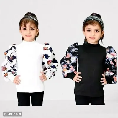 Elegant Cotton Blend Printed Tops For Girls- Pack Of 2-thumb0