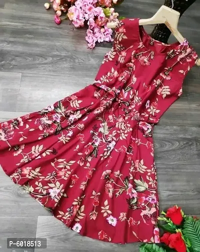 Black Crepe Floral Printed Dresses For Women-thumb0