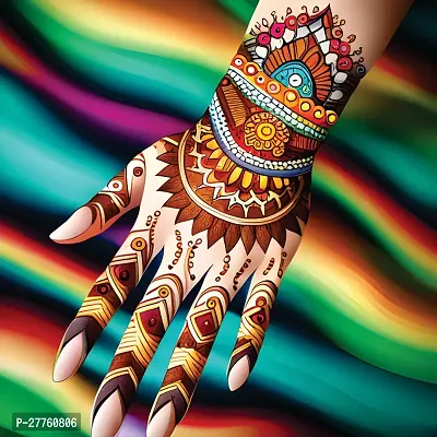 Komstec Vibrant Multicolor Mehndi Tattoo for Women Exquisite Hand Designs for Stylish Elegance Colorful Mehndi Design 1 Pair Both Hand-thumb0